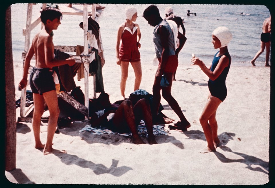 Campers playing on the beach